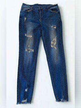 Sidefeel Women High Waist Distressed Jeans Ripped Raw Hem Denim Pants XL Blue